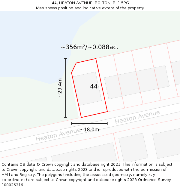 44, HEATON AVENUE, BOLTON, BL1 5PG: Plot and title map