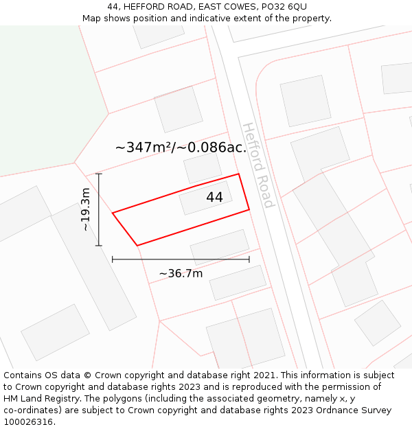 44, HEFFORD ROAD, EAST COWES, PO32 6QU: Plot and title map