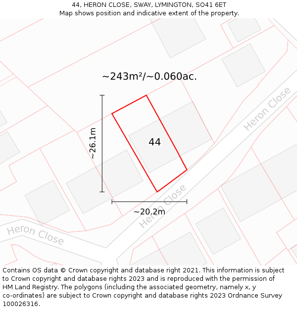 44, HERON CLOSE, SWAY, LYMINGTON, SO41 6ET: Plot and title map