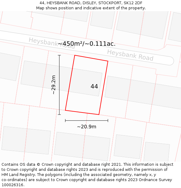 44, HEYSBANK ROAD, DISLEY, STOCKPORT, SK12 2DF: Plot and title map