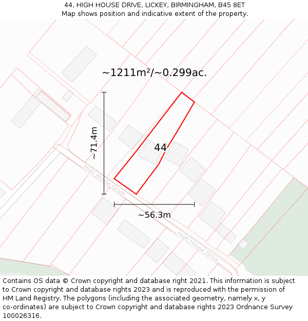 44, HIGH HOUSE DRIVE, LICKEY, BIRMINGHAM, B45 8ET: Plot and title map