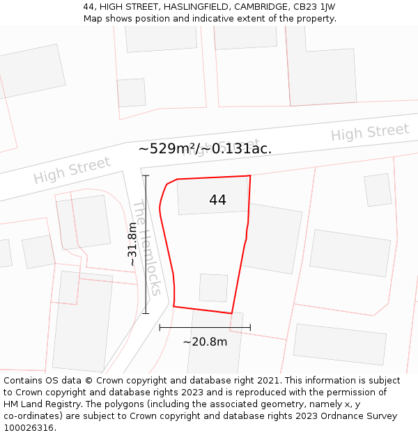 44, HIGH STREET, HASLINGFIELD, CAMBRIDGE, CB23 1JW: Plot and title map