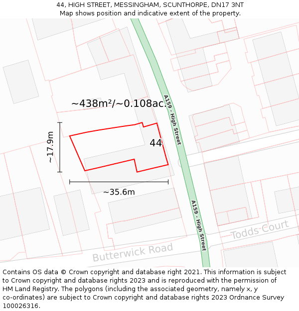 44, HIGH STREET, MESSINGHAM, SCUNTHORPE, DN17 3NT: Plot and title map