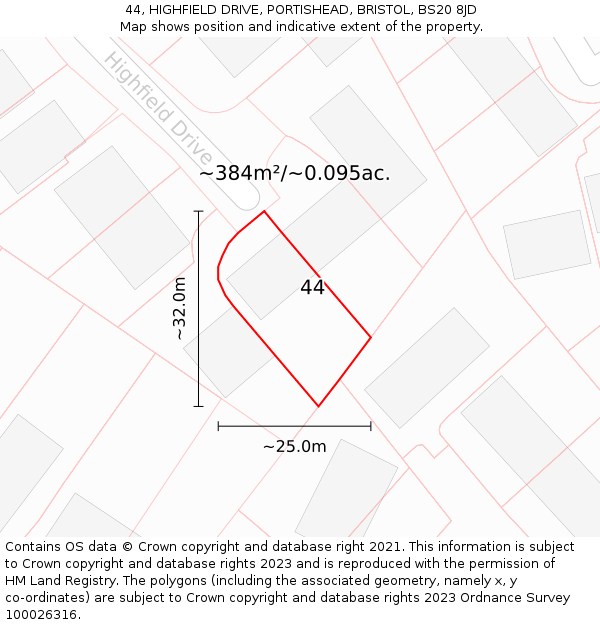 44, HIGHFIELD DRIVE, PORTISHEAD, BRISTOL, BS20 8JD: Plot and title map