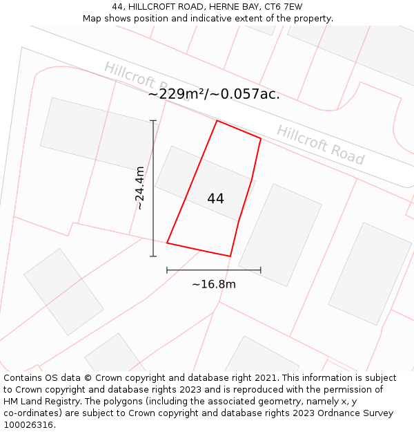 44, HILLCROFT ROAD, HERNE BAY, CT6 7EW: Plot and title map