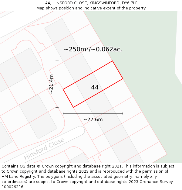 44, HINSFORD CLOSE, KINGSWINFORD, DY6 7LF: Plot and title map