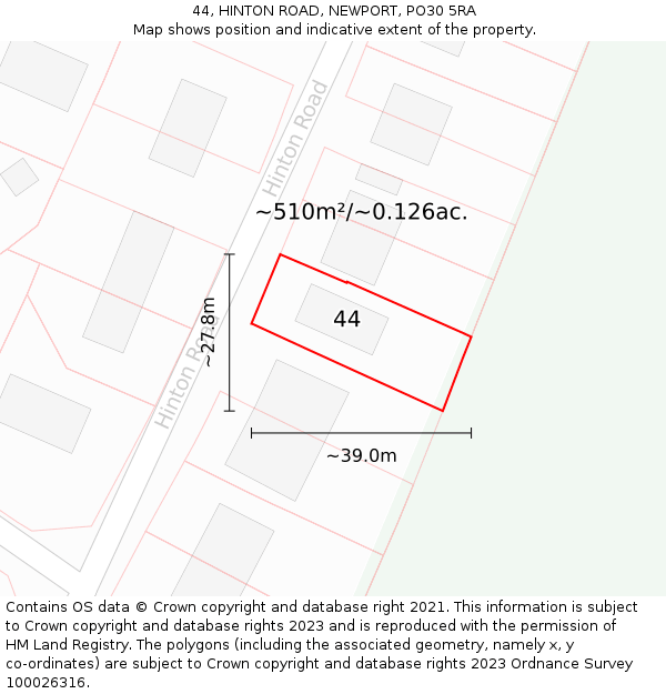 44, HINTON ROAD, NEWPORT, PO30 5RA: Plot and title map