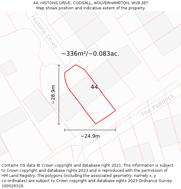 44, HISTONS DRIVE, CODSALL, WOLVERHAMPTON, WV8 2ET: Plot and title map