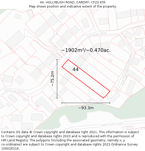 44, HOLLYBUSH ROAD, CARDIFF, CF23 6TA: Plot and title map