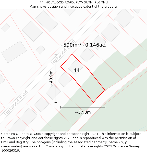 44, HOLTWOOD ROAD, PLYMOUTH, PL6 7HU: Plot and title map