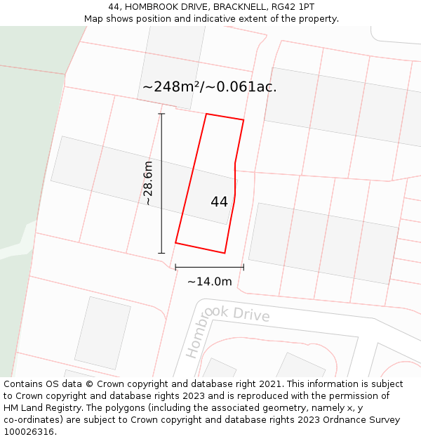 44, HOMBROOK DRIVE, BRACKNELL, RG42 1PT: Plot and title map