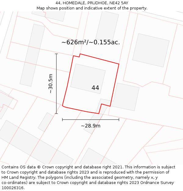 44, HOMEDALE, PRUDHOE, NE42 5AY: Plot and title map