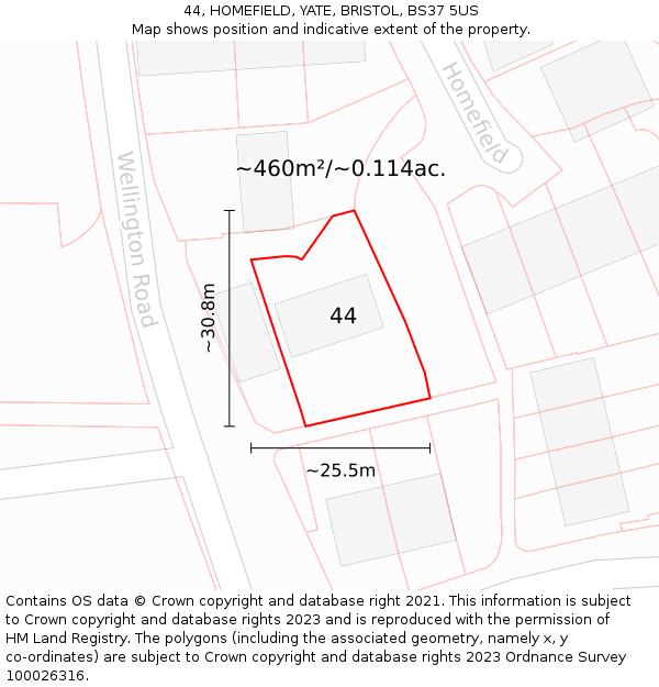 44, HOMEFIELD, YATE, BRISTOL, BS37 5US: Plot and title map