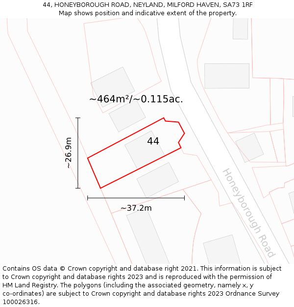 44, HONEYBOROUGH ROAD, NEYLAND, MILFORD HAVEN, SA73 1RF: Plot and title map