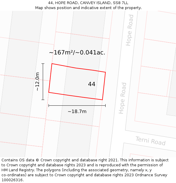 44, HOPE ROAD, CANVEY ISLAND, SS8 7LL: Plot and title map