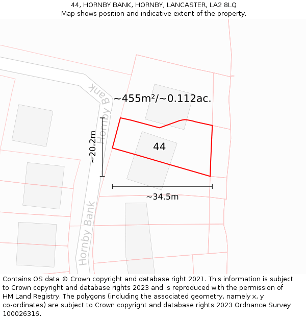 44, HORNBY BANK, HORNBY, LANCASTER, LA2 8LQ: Plot and title map