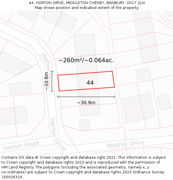 44, HORTON DRIVE, MIDDLETON CHENEY, BANBURY, OX17 2LN: Plot and title map