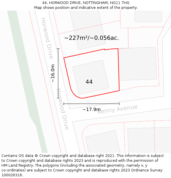 44, HORWOOD DRIVE, NOTTINGHAM, NG11 7HG: Plot and title map