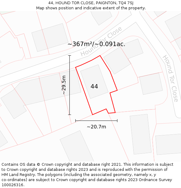 44, HOUND TOR CLOSE, PAIGNTON, TQ4 7SJ: Plot and title map