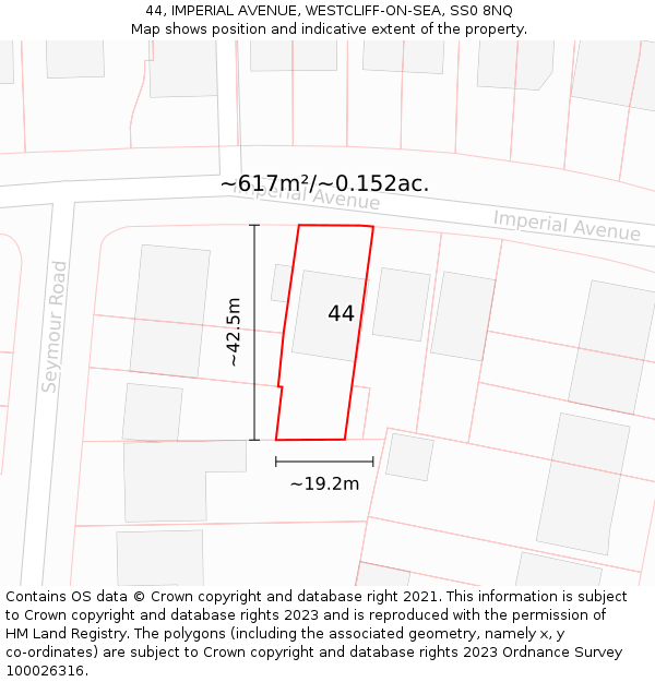 44, IMPERIAL AVENUE, WESTCLIFF-ON-SEA, SS0 8NQ: Plot and title map