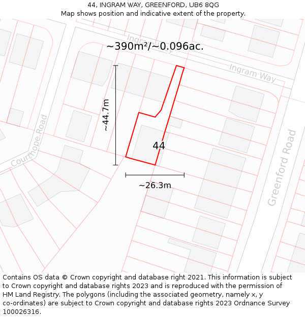 44, INGRAM WAY, GREENFORD, UB6 8QG: Plot and title map