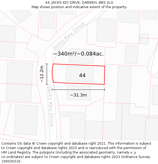 44, JACKS KEY DRIVE, DARWEN, BB3 2LG: Plot and title map