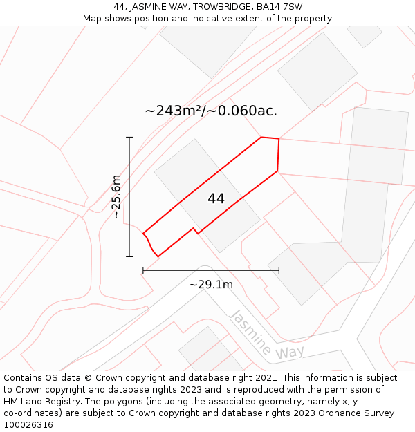 44, JASMINE WAY, TROWBRIDGE, BA14 7SW: Plot and title map