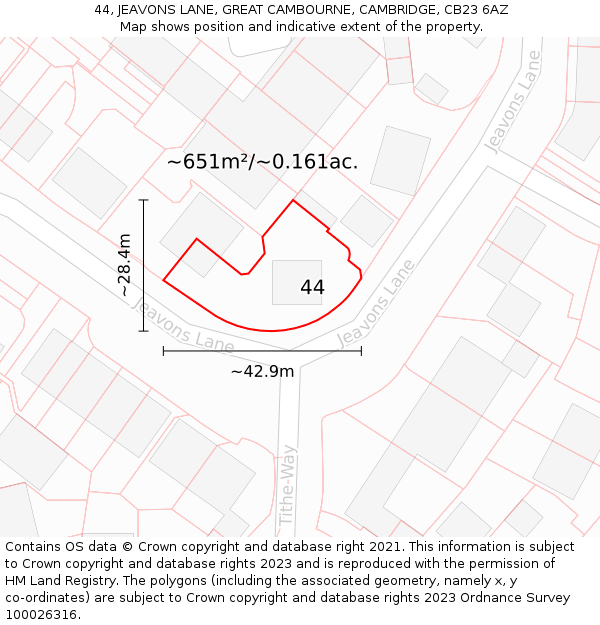 44, JEAVONS LANE, GREAT CAMBOURNE, CAMBRIDGE, CB23 6AZ: Plot and title map