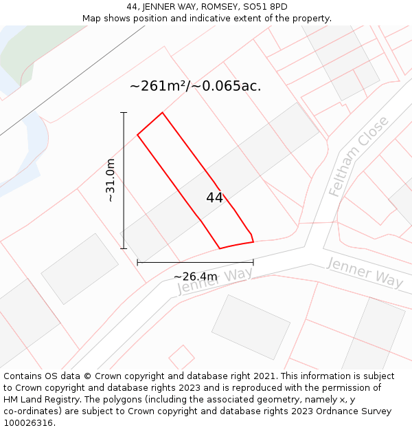 44, JENNER WAY, ROMSEY, SO51 8PD: Plot and title map