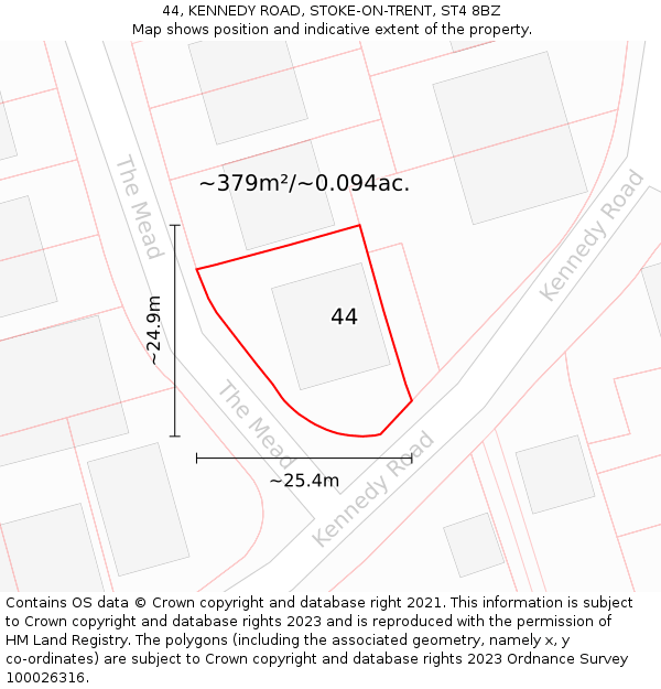 44, KENNEDY ROAD, STOKE-ON-TRENT, ST4 8BZ: Plot and title map