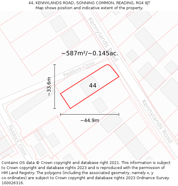 44, KENNYLANDS ROAD, SONNING COMMON, READING, RG4 9JT: Plot and title map