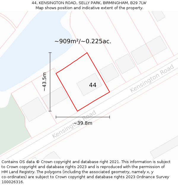 44, KENSINGTON ROAD, SELLY PARK, BIRMINGHAM, B29 7LW: Plot and title map