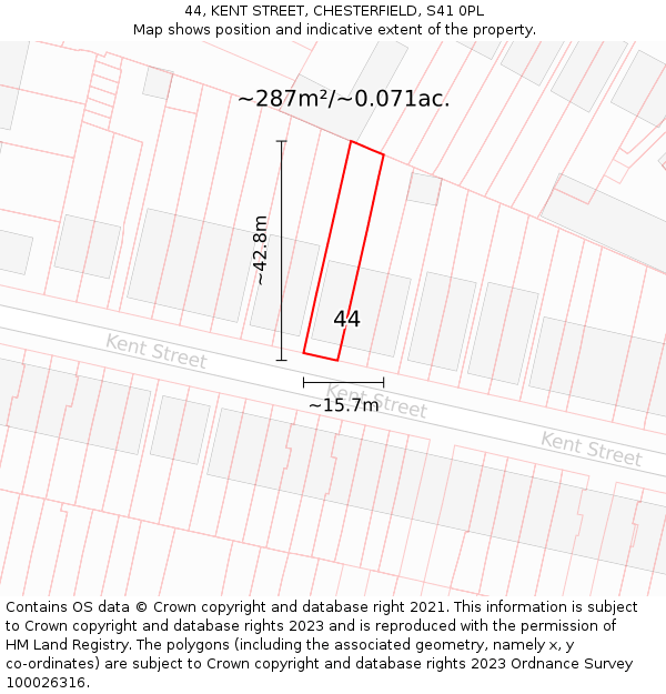 44, KENT STREET, CHESTERFIELD, S41 0PL: Plot and title map