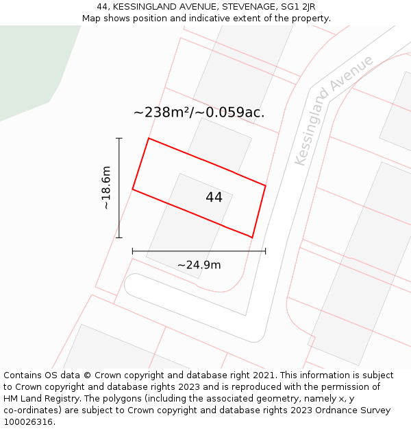 44, KESSINGLAND AVENUE, STEVENAGE, SG1 2JR: Plot and title map