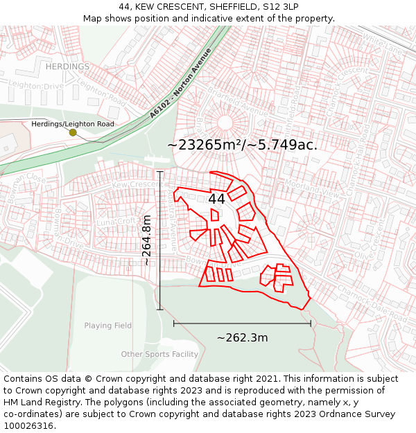 44, KEW CRESCENT, SHEFFIELD, S12 3LP: Plot and title map