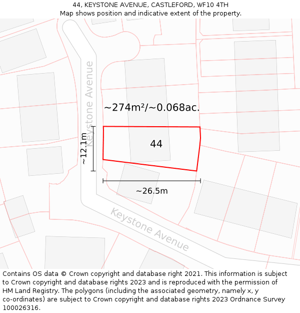 44, KEYSTONE AVENUE, CASTLEFORD, WF10 4TH: Plot and title map