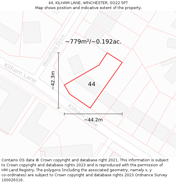 44, KILHAM LANE, WINCHESTER, SO22 5PT: Plot and title map