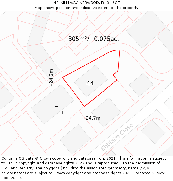 44, KILN WAY, VERWOOD, BH31 6GE: Plot and title map