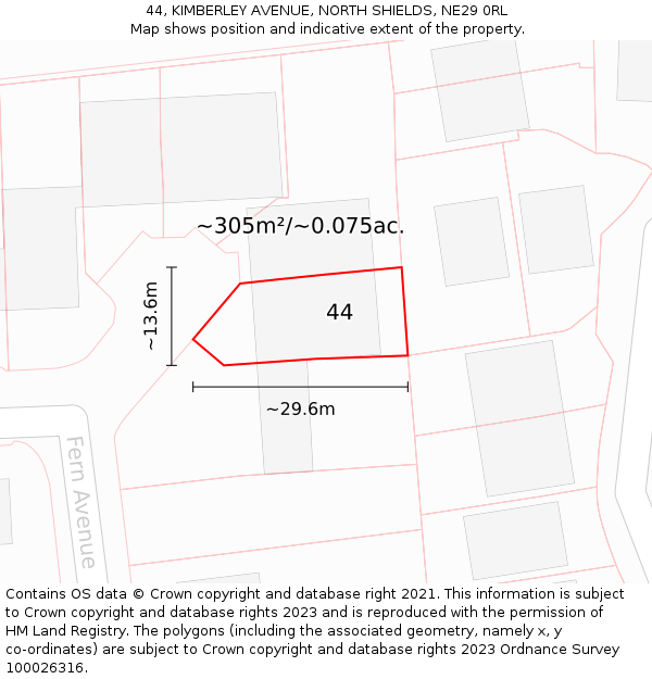 44, KIMBERLEY AVENUE, NORTH SHIELDS, NE29 0RL: Plot and title map