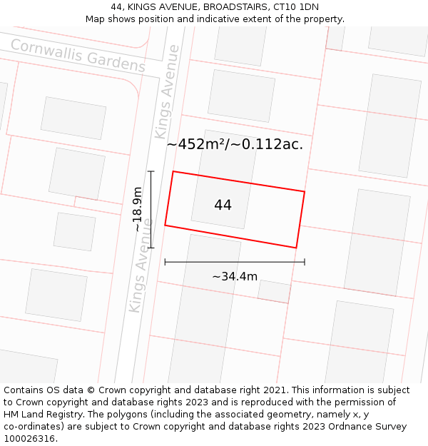 44, KINGS AVENUE, BROADSTAIRS, CT10 1DN: Plot and title map