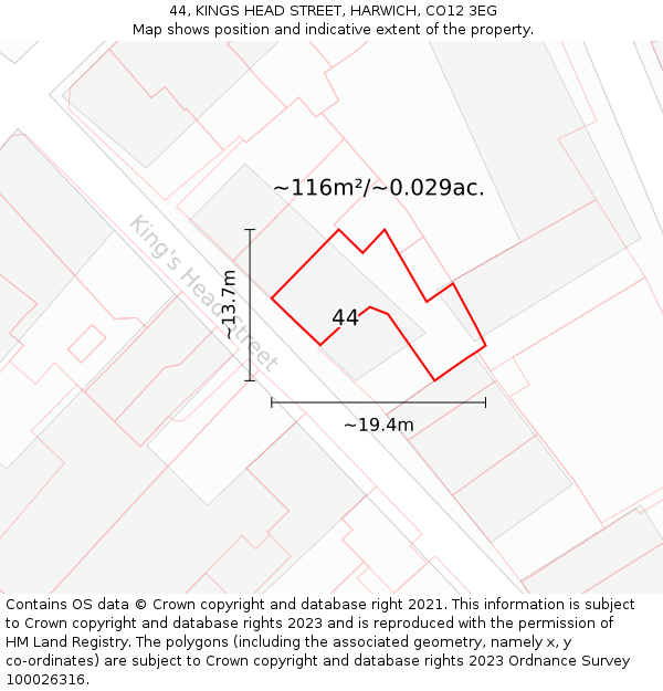 44, KINGS HEAD STREET, HARWICH, CO12 3EG: Plot and title map