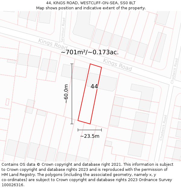 44, KINGS ROAD, WESTCLIFF-ON-SEA, SS0 8LT: Plot and title map