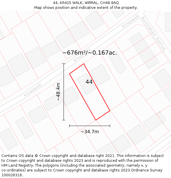 44, KINGS WALK, WIRRAL, CH48 8AQ: Plot and title map