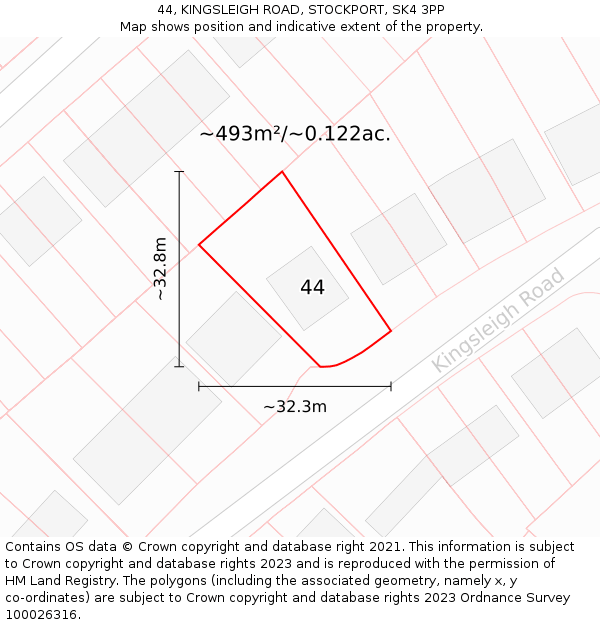 44, KINGSLEIGH ROAD, STOCKPORT, SK4 3PP: Plot and title map