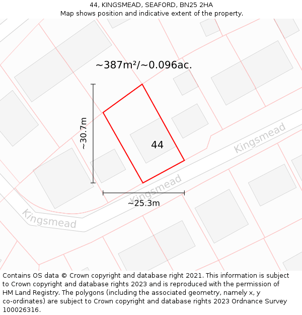 44, KINGSMEAD, SEAFORD, BN25 2HA: Plot and title map