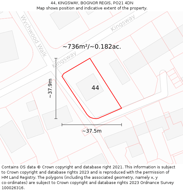 44, KINGSWAY, BOGNOR REGIS, PO21 4DN: Plot and title map