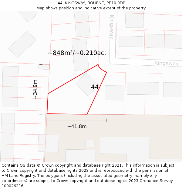 44, KINGSWAY, BOURNE, PE10 9DP: Plot and title map