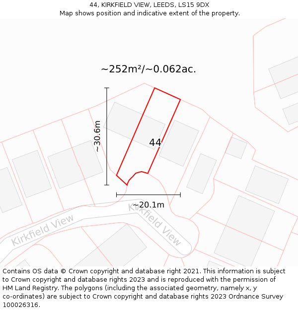 44, KIRKFIELD VIEW, LEEDS, LS15 9DX: Plot and title map