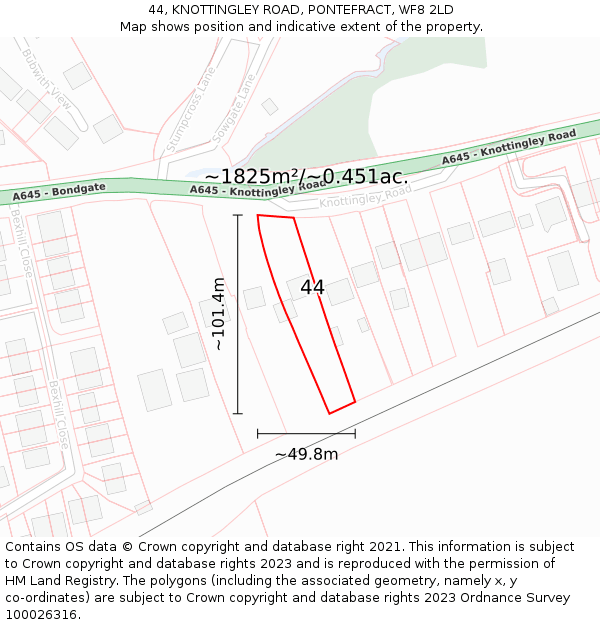 44, KNOTTINGLEY ROAD, PONTEFRACT, WF8 2LD: Plot and title map