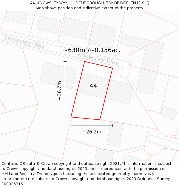 44, KNOWSLEY WAY, HILDENBOROUGH, TONBRIDGE, TN11 9LQ: Plot and title map